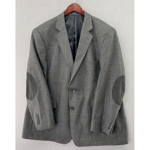 Stanford Essentials Grey Tweed 100% Wool 40R Jacket Blazer Suede Elbow Patches
